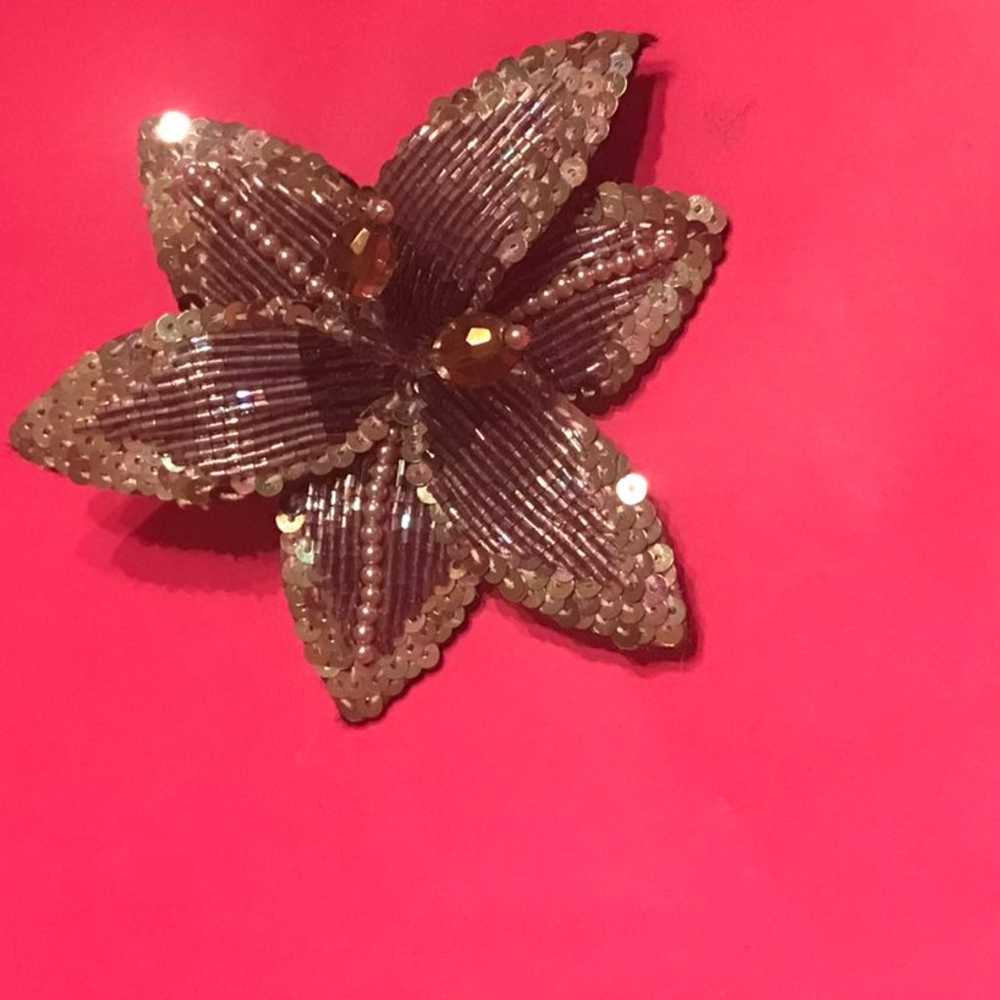 Handmade Vintage Black & Silver Sequin Lily Flowe… - image 3