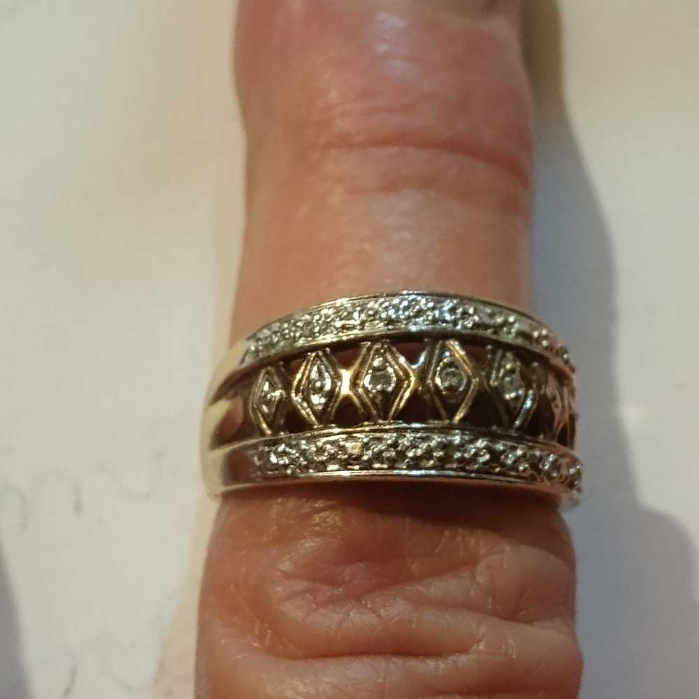 Vintage gold over sterling silver CZ wedding band - image 3