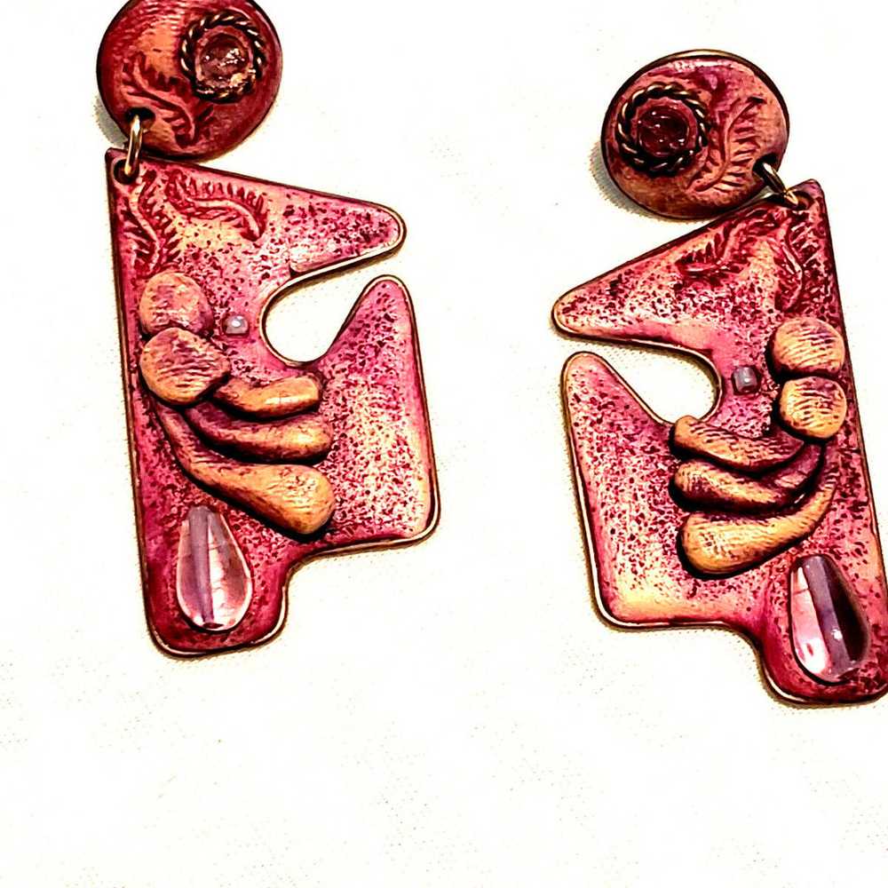 Artisan crafted vintage statement earrings circa … - image 1