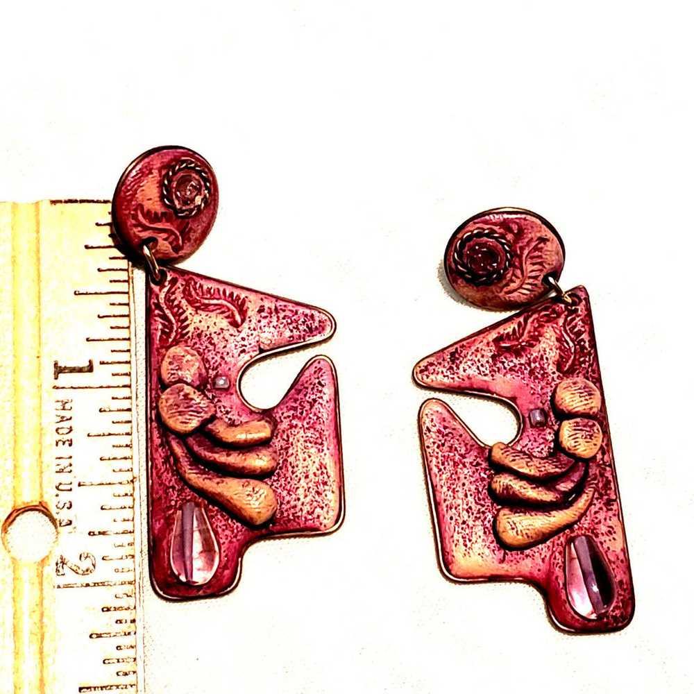 Artisan crafted vintage statement earrings circa … - image 2