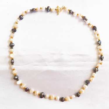 Fresh Water Pearl Necklace with Purple and Gold B… - image 1