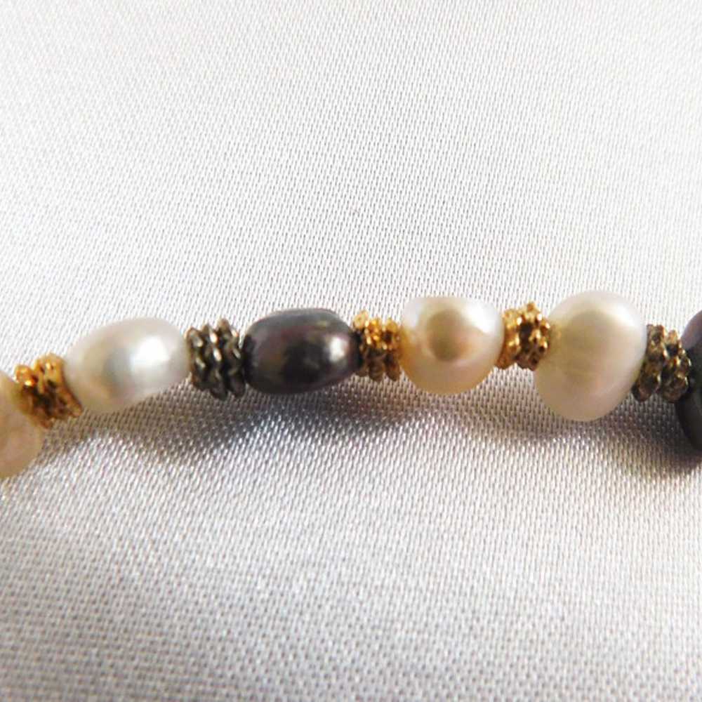 Fresh Water Pearl Necklace with Purple and Gold B… - image 2