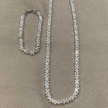 805) Dazzling Vintage Heavy Crystal Necklace & Br… - image 1