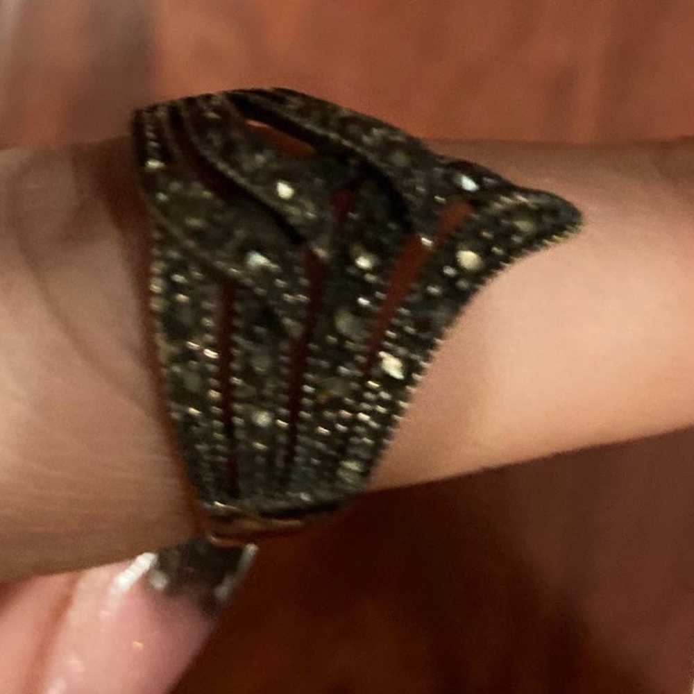 925 Dark Ring marcasite silver women’s vintage st… - image 2