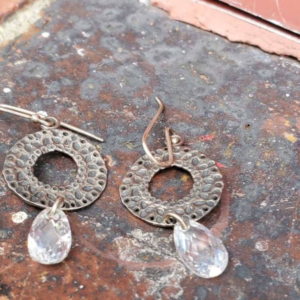 Vintage hammered sterling earrings - image 3