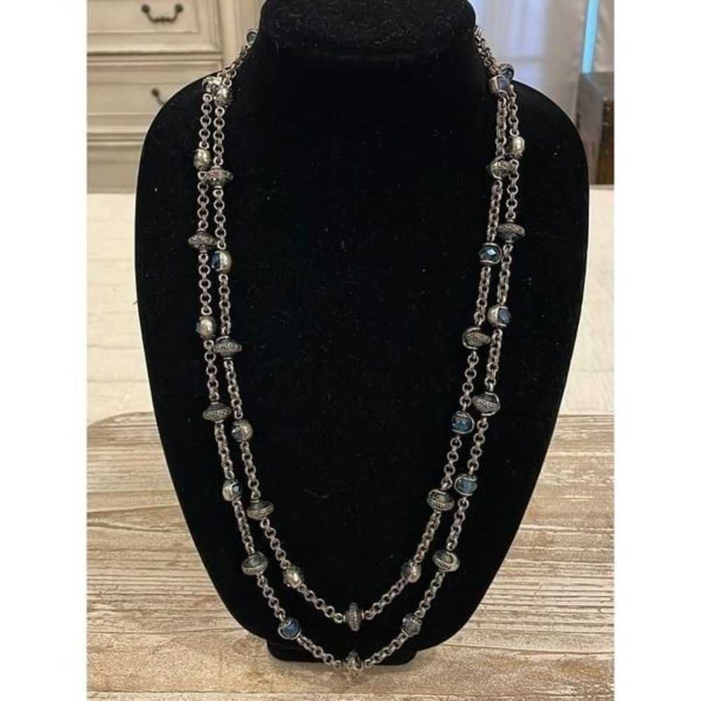 Vintage Premier Designs Silver Tone Beaded Long S… - image 1