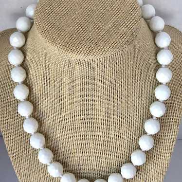 Vintage Faceted White Milk Glass Necklace