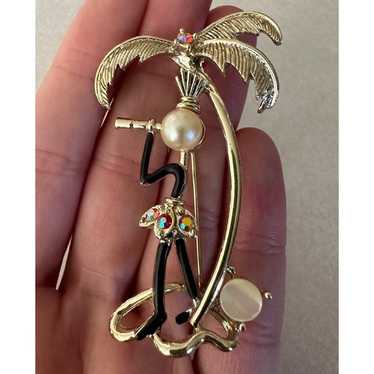 Vintage gold tone lady figural palm tree aurora b… - image 1