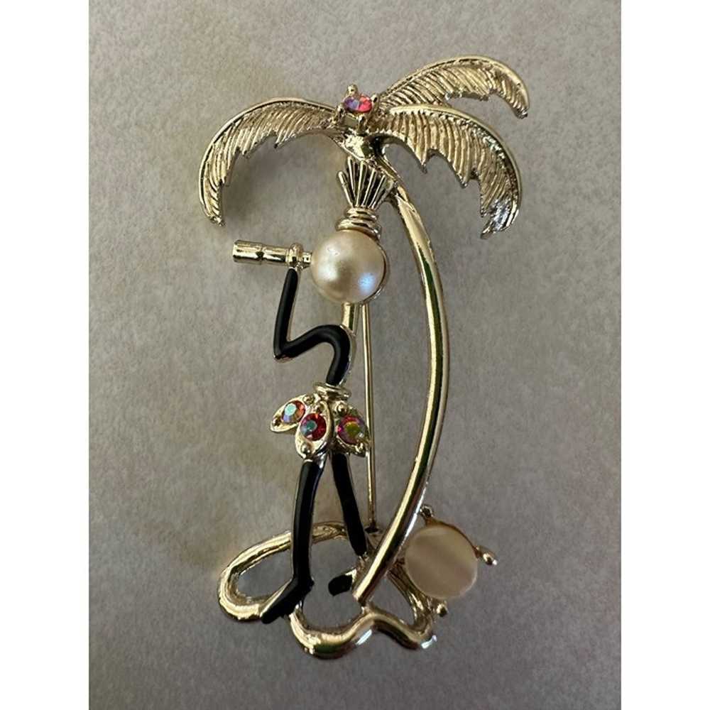 Vintage gold tone lady figural palm tree aurora b… - image 2