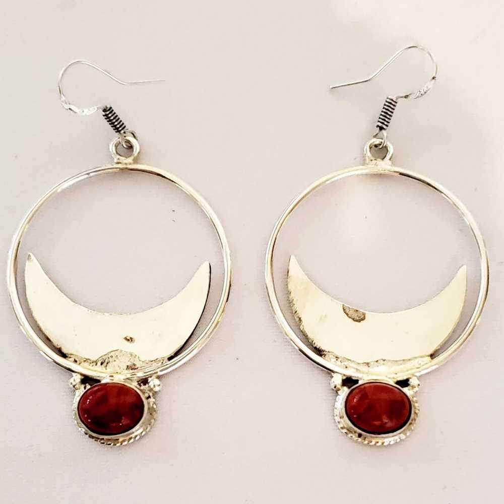 Handmade Red Lightweight Hoop Earrings - image 1