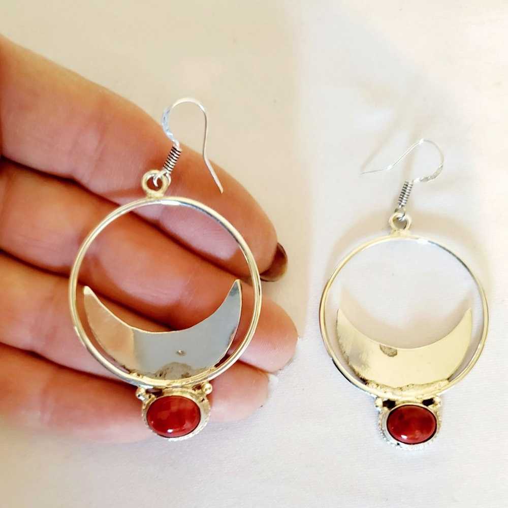 Handmade Red Lightweight Hoop Earrings - image 2