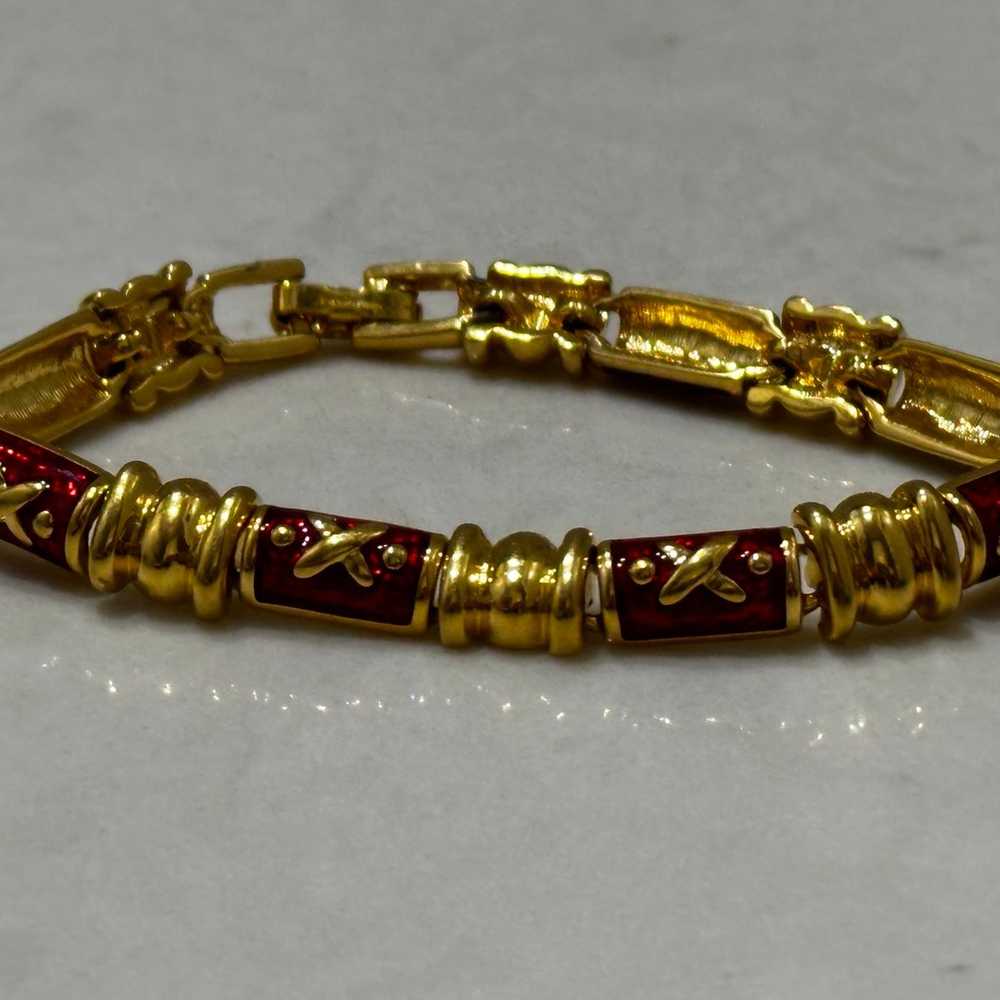 Vintage Joan Rivers Signed Red Enameled Gold Tone… - image 1