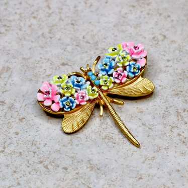 Vintage style floral enamel dragonfly pi