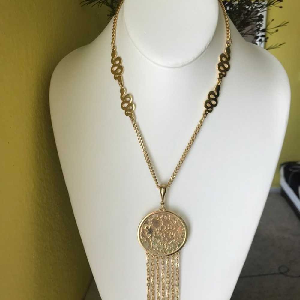 Vtg Pendant Tassels Snakes Necklace 19” - image 1