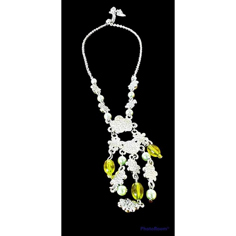 Vintage Chandelier Necklace Crystal Accents Flora… - image 10