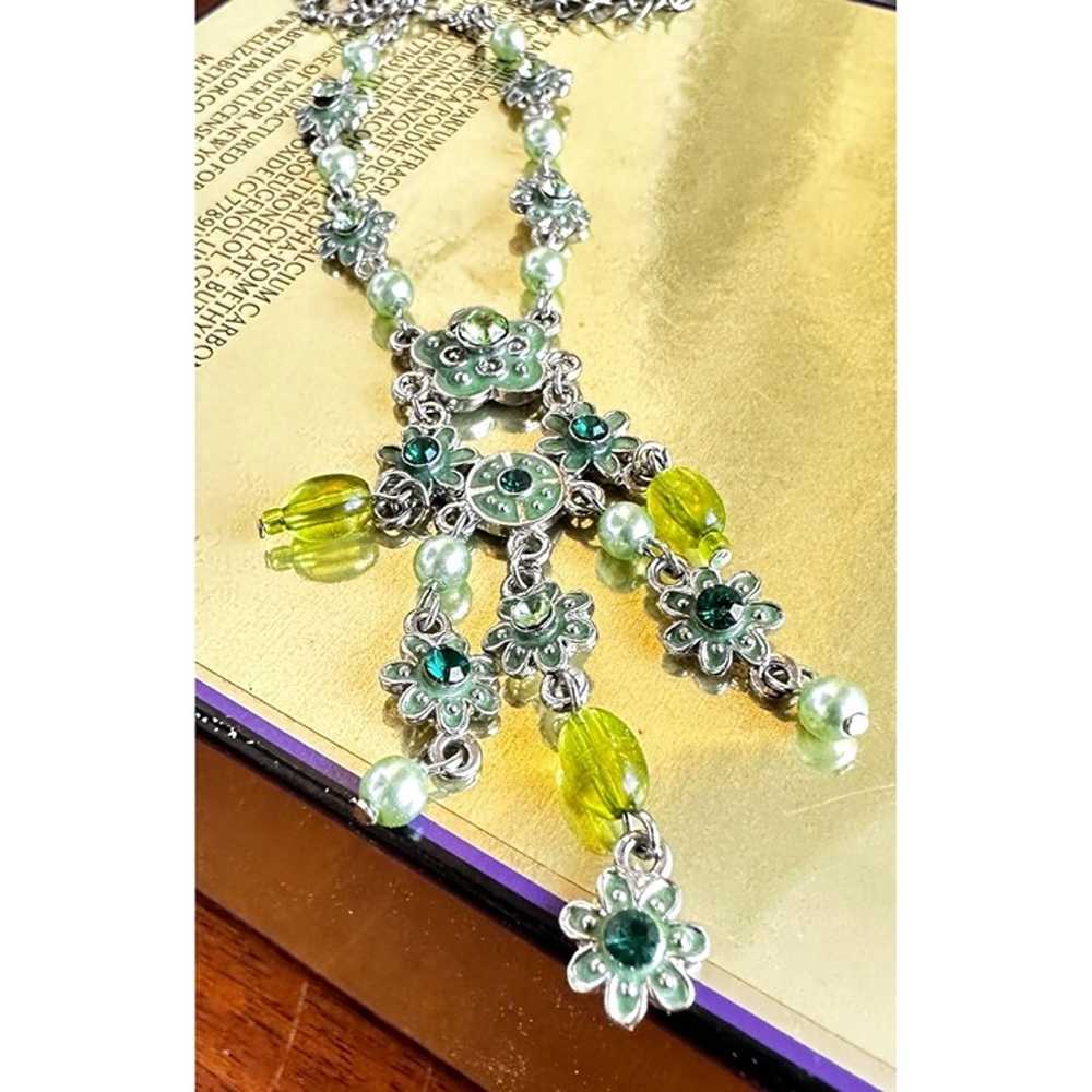 Vintage Chandelier Necklace Crystal Accents Flora… - image 1