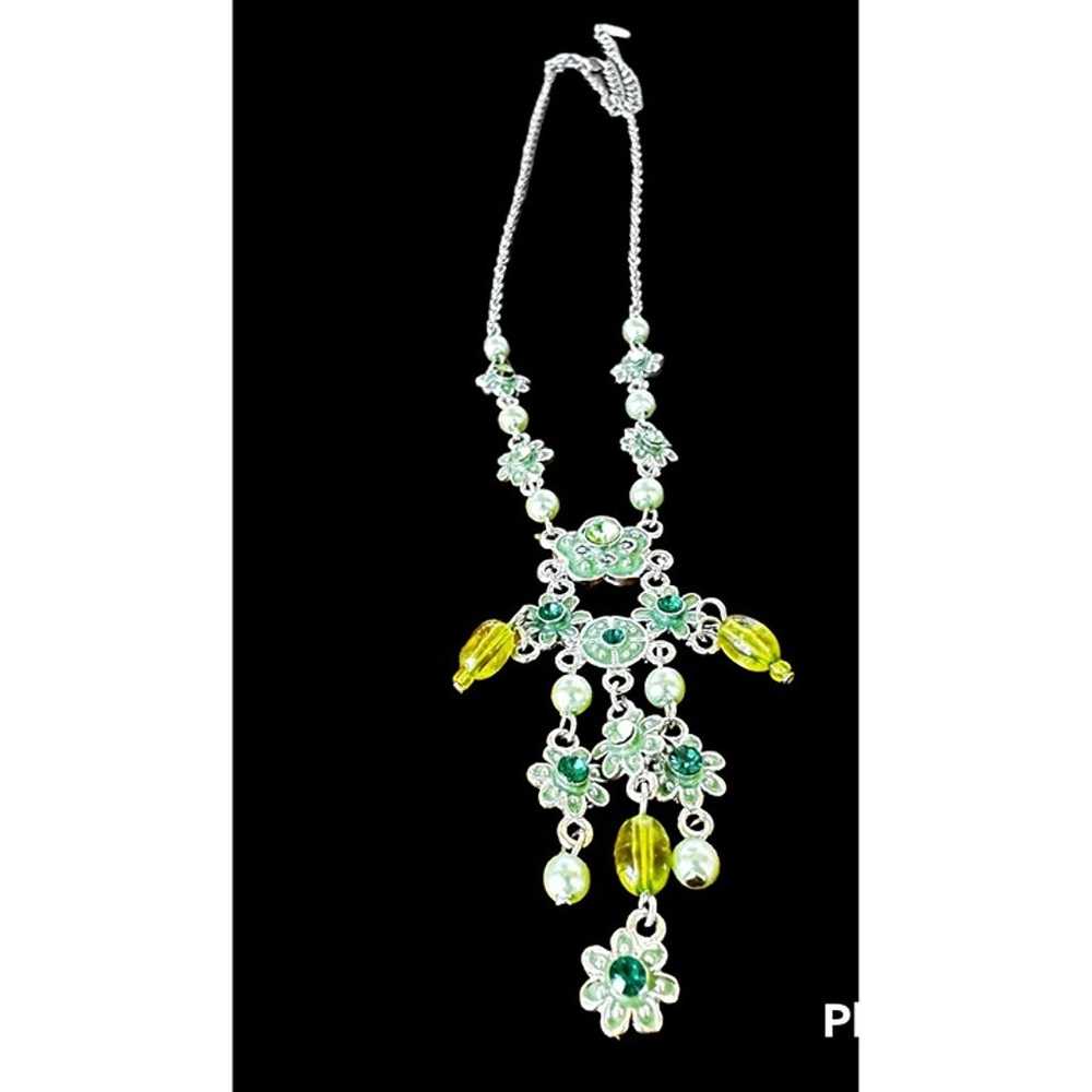 Vintage Chandelier Necklace Crystal Accents Flora… - image 2