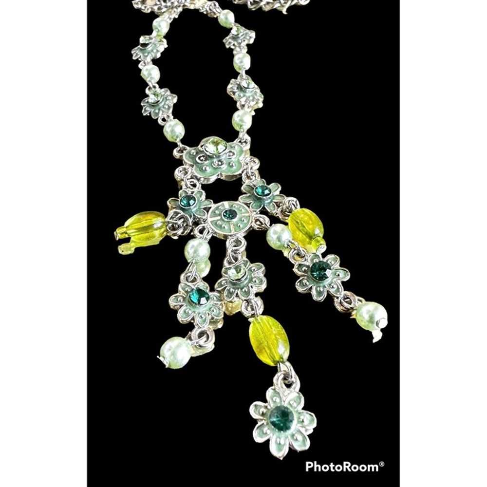 Vintage Chandelier Necklace Crystal Accents Flora… - image 3