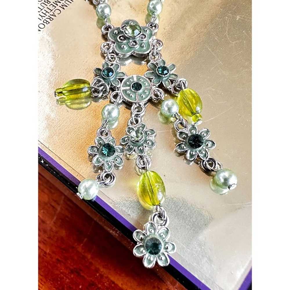 Vintage Chandelier Necklace Crystal Accents Flora… - image 4