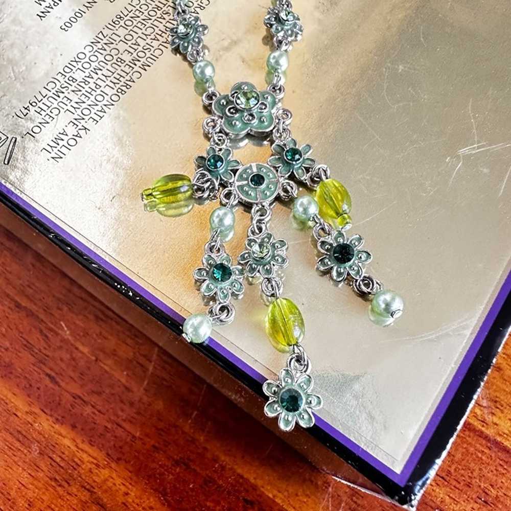 Vintage Chandelier Necklace Crystal Accents Flora… - image 5