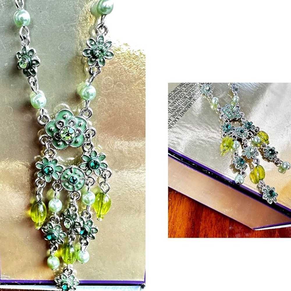 Vintage Chandelier Necklace Crystal Accents Flora… - image 6