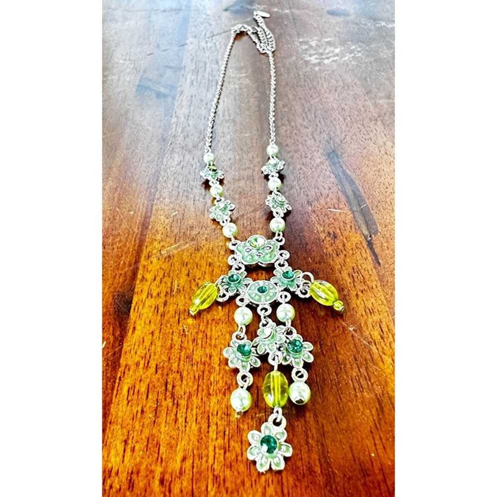 Vintage Chandelier Necklace Crystal Accents Flora… - image 8