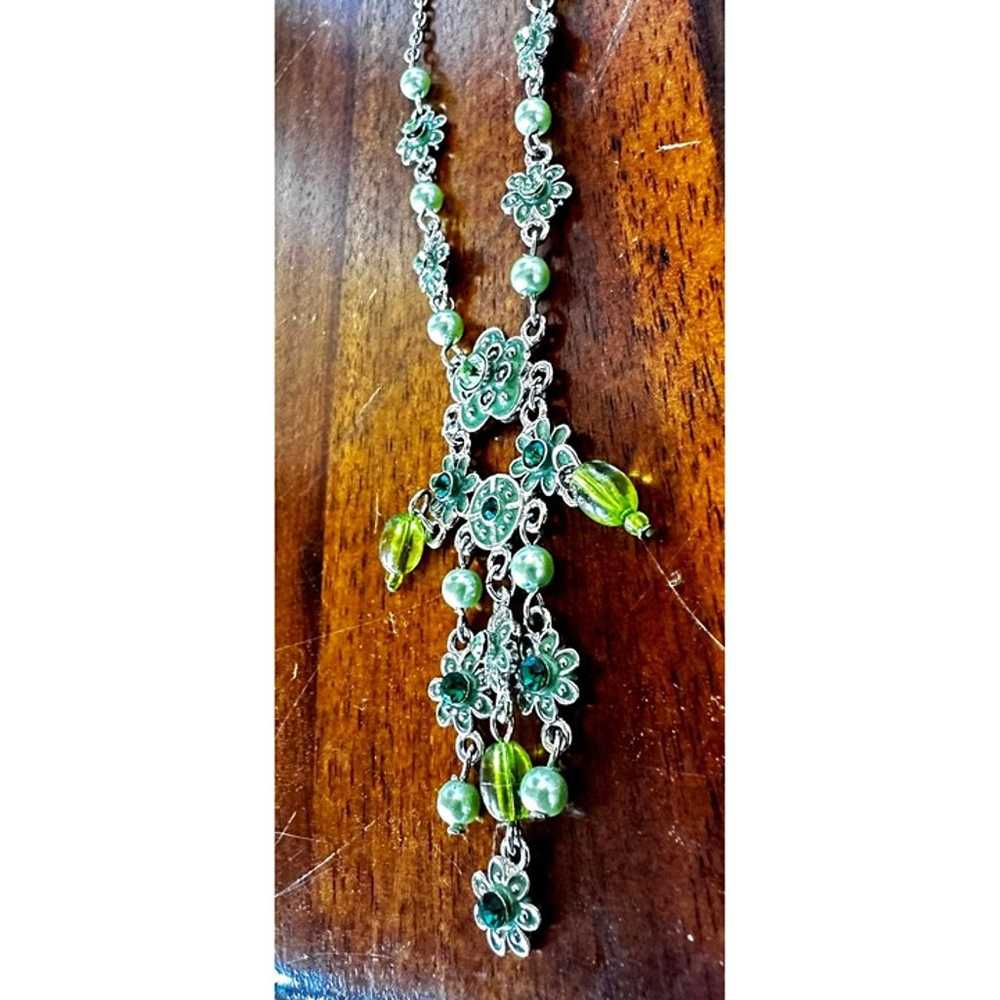 Vintage Chandelier Necklace Crystal Accents Flora… - image 9