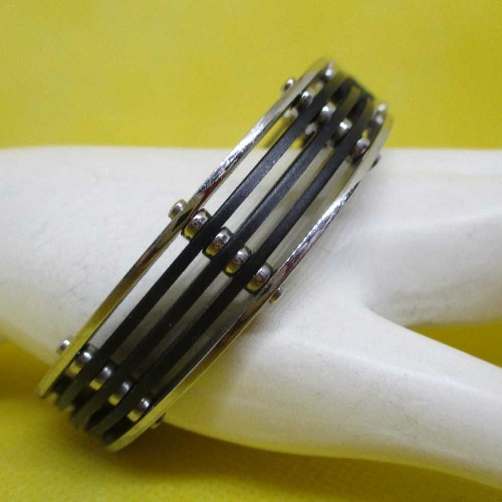 Steel And Black Steel Biker Bracelet Over Lapping… - image 1