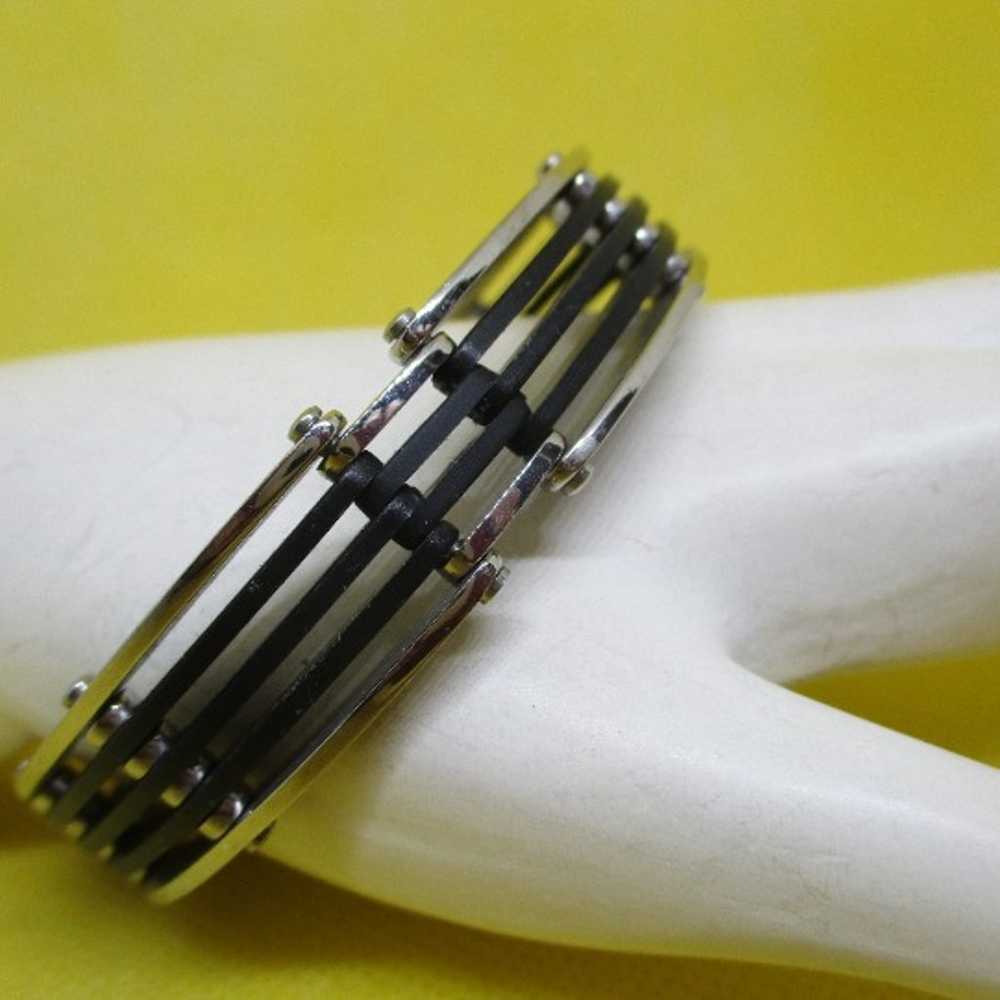 Steel And Black Steel Biker Bracelet Over Lapping… - image 2