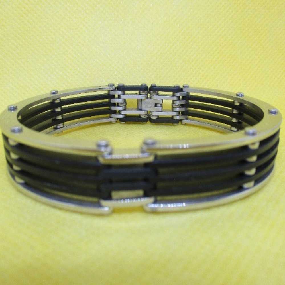 Steel And Black Steel Biker Bracelet Over Lapping… - image 6