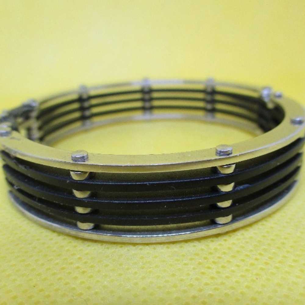 Steel And Black Steel Biker Bracelet Over Lapping… - image 7