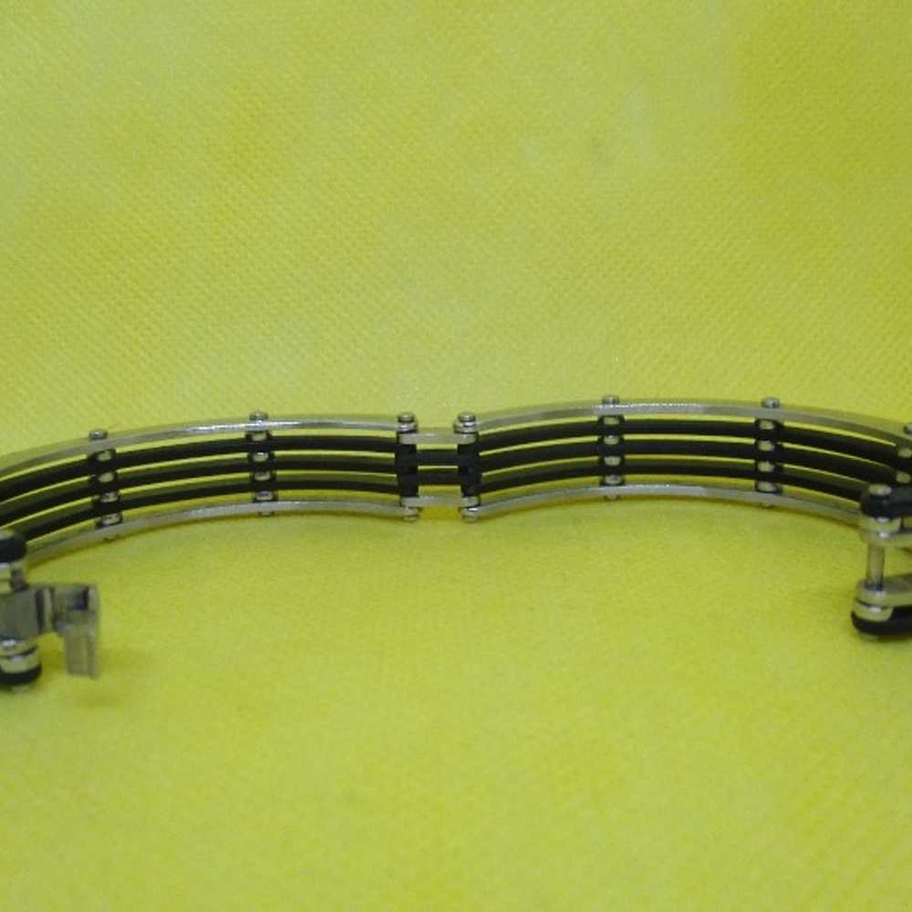 Steel And Black Steel Biker Bracelet Over Lapping… - image 9