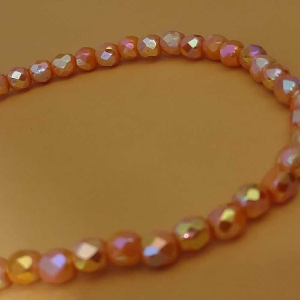 vintage orange glass iridescent bead necklace 16-… - image 1