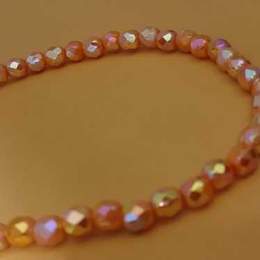 vintage orange glass iridescent bead necklace 16-… - image 1