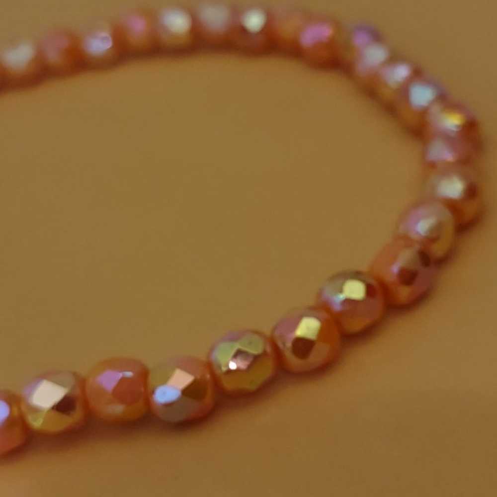 vintage orange glass iridescent bead necklace 16-… - image 2