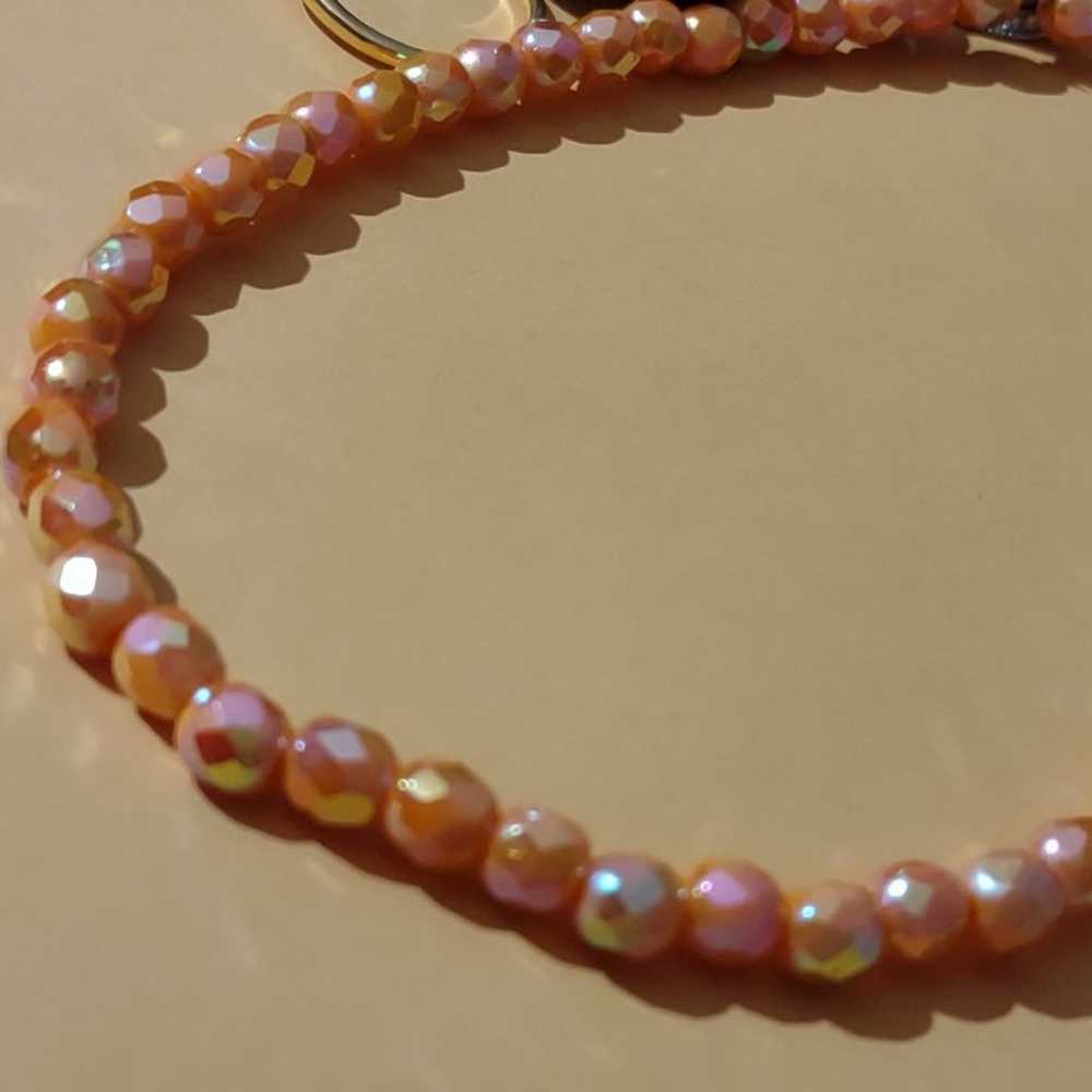 vintage orange glass iridescent bead necklace 16-… - image 3