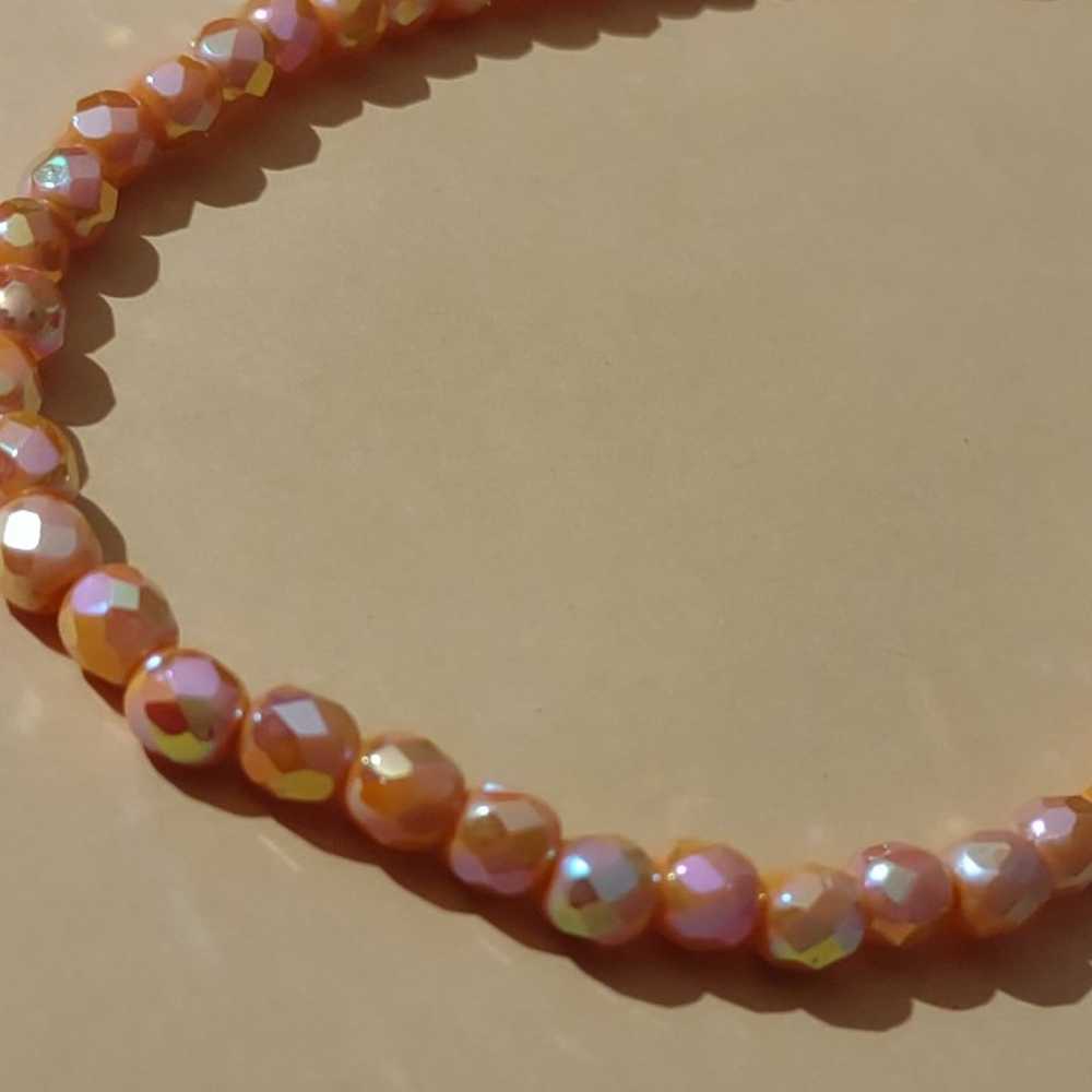 vintage orange glass iridescent bead necklace 16-… - image 4