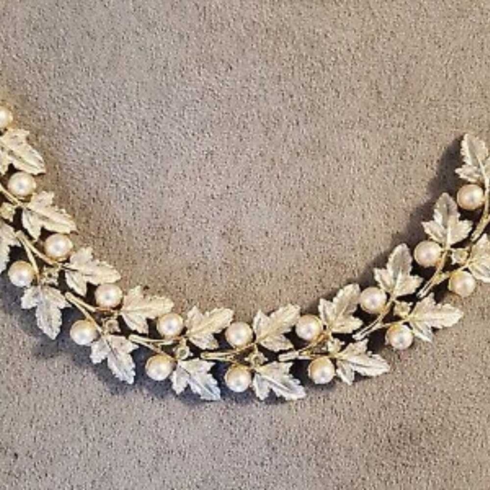 JUDY LEE Vintage Silver Ivy & Pearl Link Bracelet… - image 1