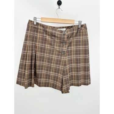 Nine West Brown Plaid Printed Button Front Wrap M… - image 1