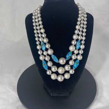 VTG mid century faux pearl blown glass necklace - image 1