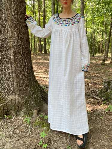 1970s Hand Embroidered Cheesecloth Maxi, Large