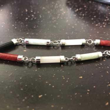 Sterling silver multicolored jade bracelet - image 1