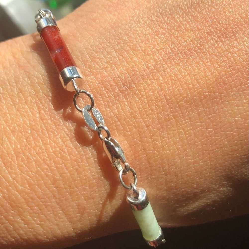 Sterling silver multicolored jade bracelet - image 3