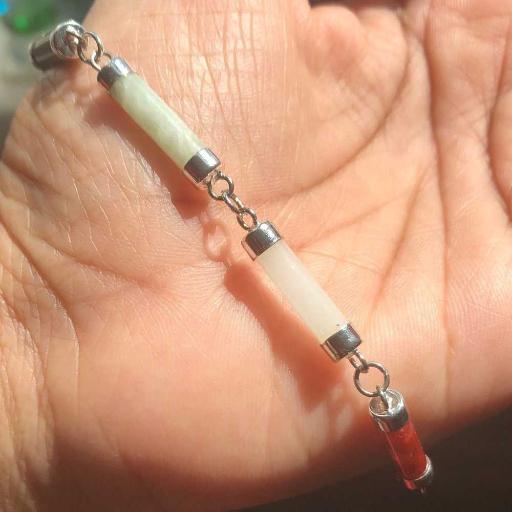 Sterling silver multicolored jade bracelet - image 5