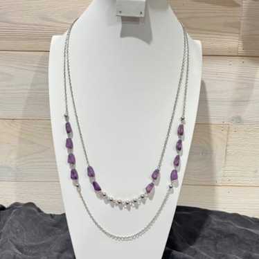 Vintage Lucite Glowy Purple Necklace Double Chain