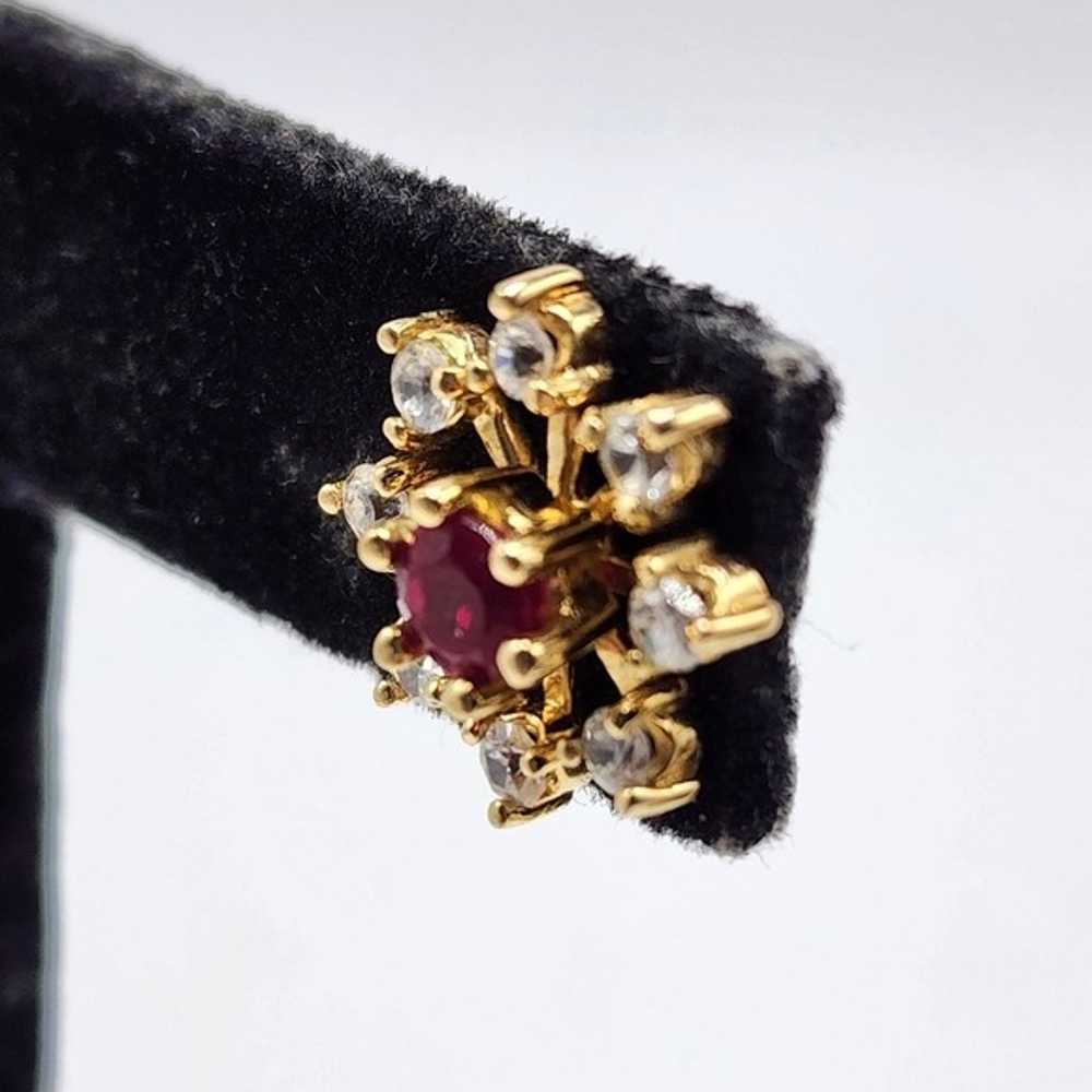 90's CZ Lab Created Ruby Earrings Pierced Gold To… - image 2