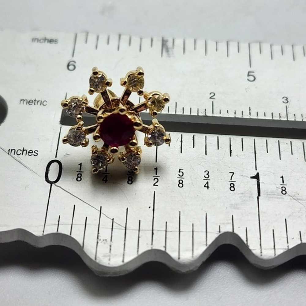 90's CZ Lab Created Ruby Earrings Pierced Gold To… - image 8