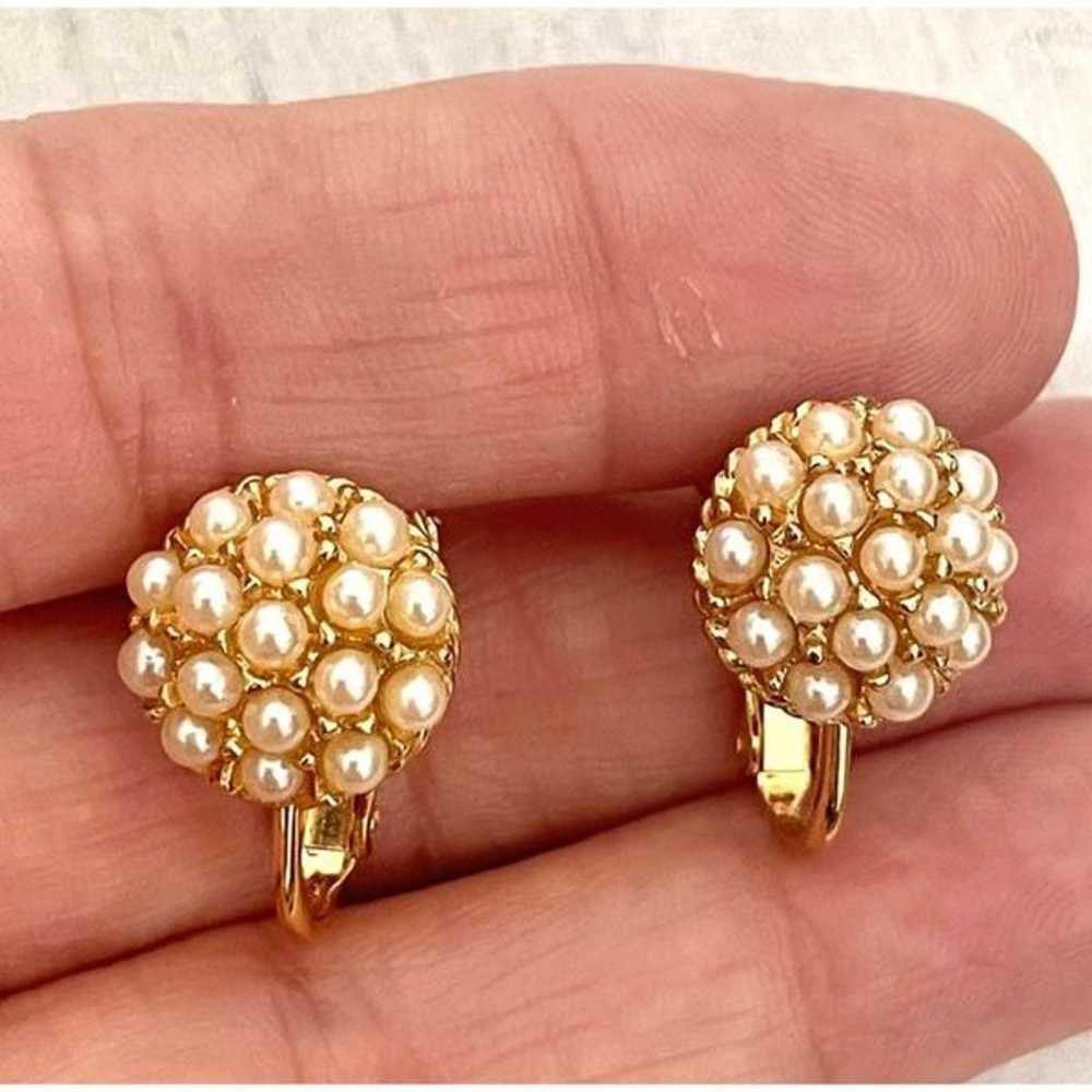 Gold tone pearl clip on earrings - image 2