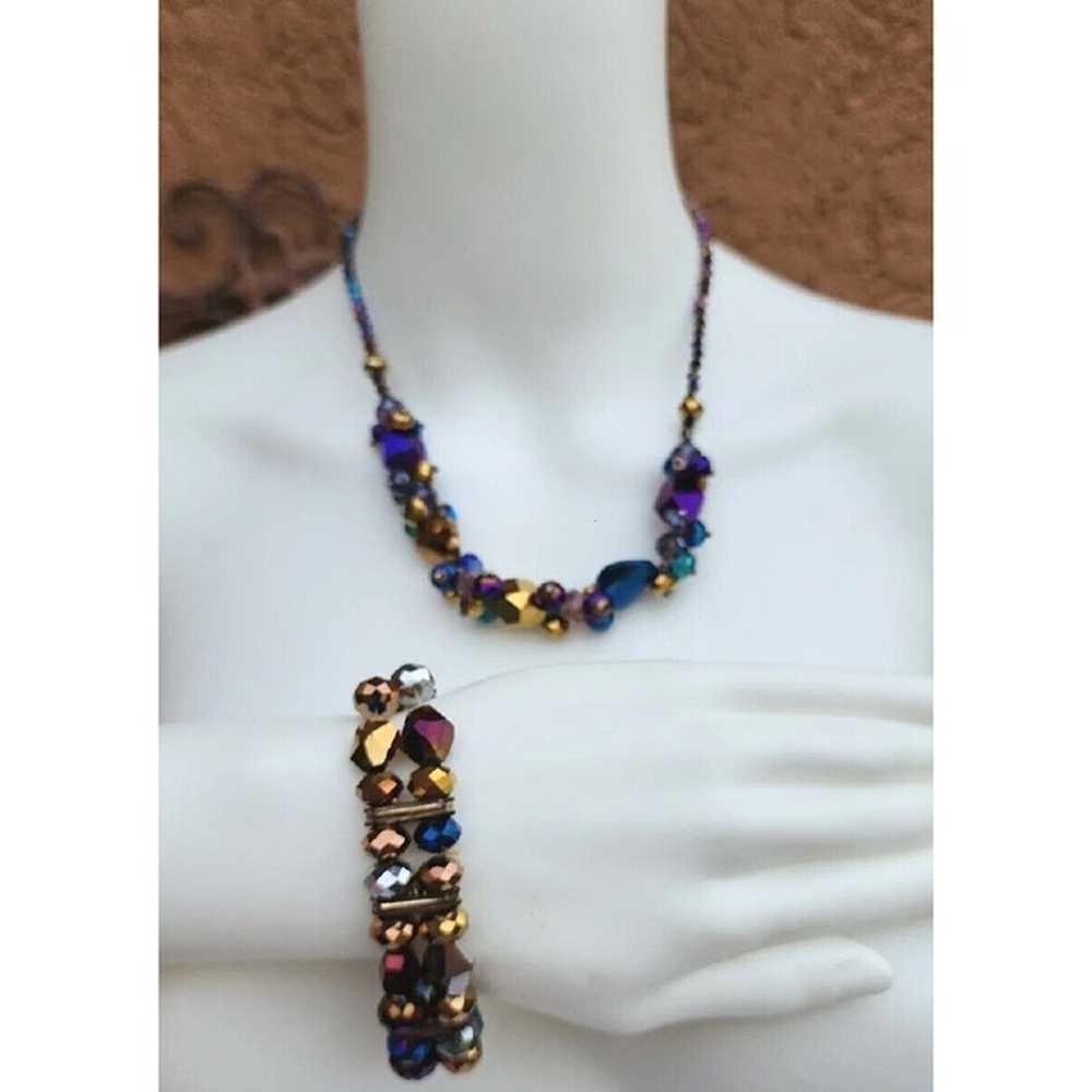 VTG Aurora Borealis Beaded  Purple Blue Crystal N… - image 5