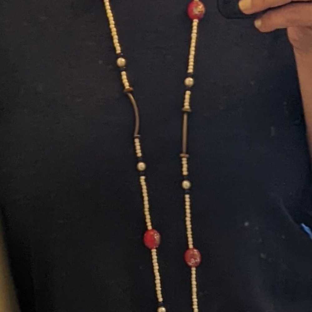 Unique vintage long beaded necklace - image 1